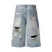 Men's Clothing Street Personality Hand Painted Paint Hole Distressed Wide Leg Jeans Washed Distressed Loose Embroidered Wide Leg Pants_viptrois.com