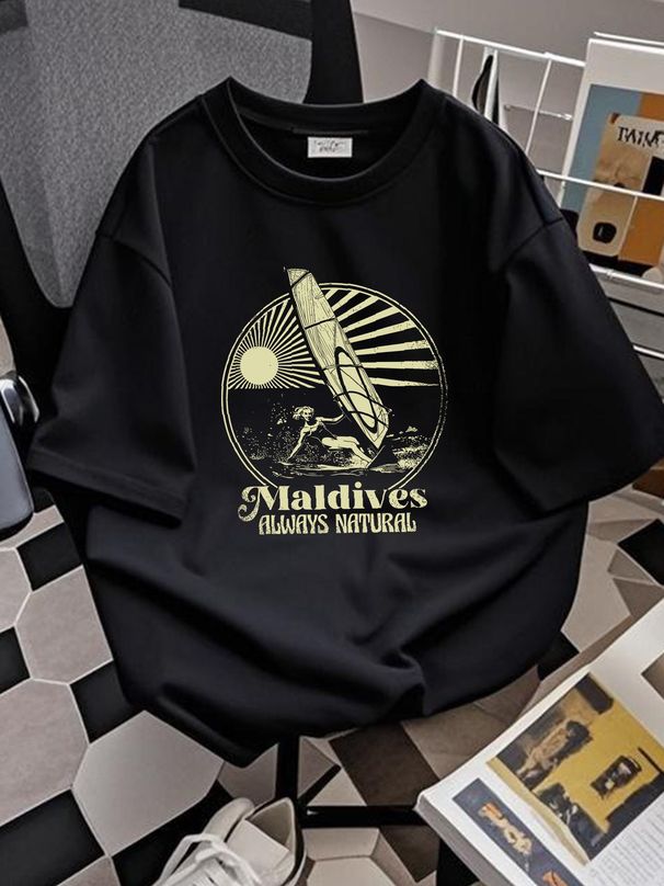 Maldives T Shirt Vacation Souvenir Windsurfing Sunset Tropical Vibes Island Summer Versatile Breathable Stretched Designer Clothes Slightly Homme_viptrois.com