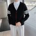 New Cardigan V-neck Knitted Sweater Men's Striped Slim Fit Business Line Jacket_viptrois.com