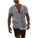2025 Summer Men's Solid Cotton Cardigan Loose Short Sleeve Pocket Simple Casual Shirt For Men_viptrois.com