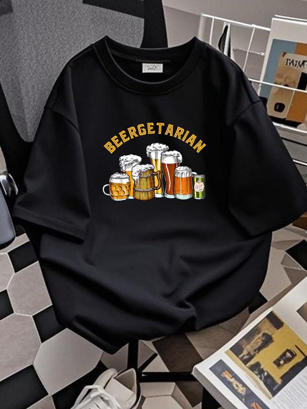 Funny Brewing Beer Lovers Beergetarian T-Shirt Size S-5XL Versatile Casual Summer Fashion Breathable Slightly Soft Stretched Homme Graphic_viptrois.com
