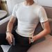 Men's Clothing Round Neck Summer New Slim Korean Style Trend Muscle Stripes Solid Color Casual Knitted Bottoming Shirt_viptrois.com