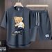 Men's Clothing 2024 Waffle Casual Summer Suit Men's Loose Teen Short sleeved T shirt Shorts Handsome Two piece Suit_viptrois.com
