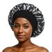 Wide-Brimmed Satin Sleep Cap With Floral Print & Bow Design - Stretchy & Comfortable Hair Protection Bonnet For Women_viptrois.com