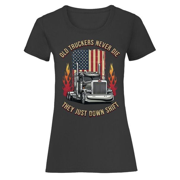Old Truckers Never Die They Just Down Shift Trucking Occupations Womens Tee_viptrois.com