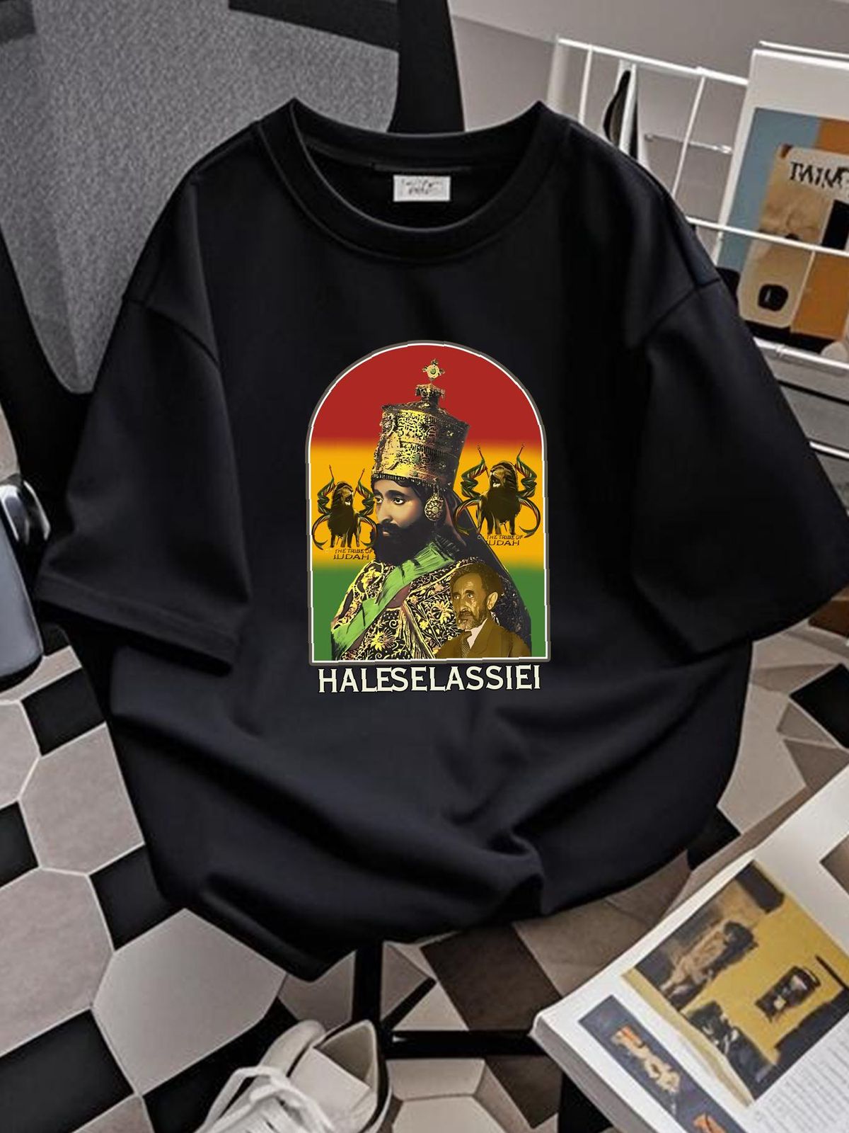 Vintage Haile Selassie I Ethiopian Emperor 2004 Judah Yellow T-shirt Size 2XL Designer Clothes Top For Everyday Wear Stylish Homme Unisex_viptrois.com