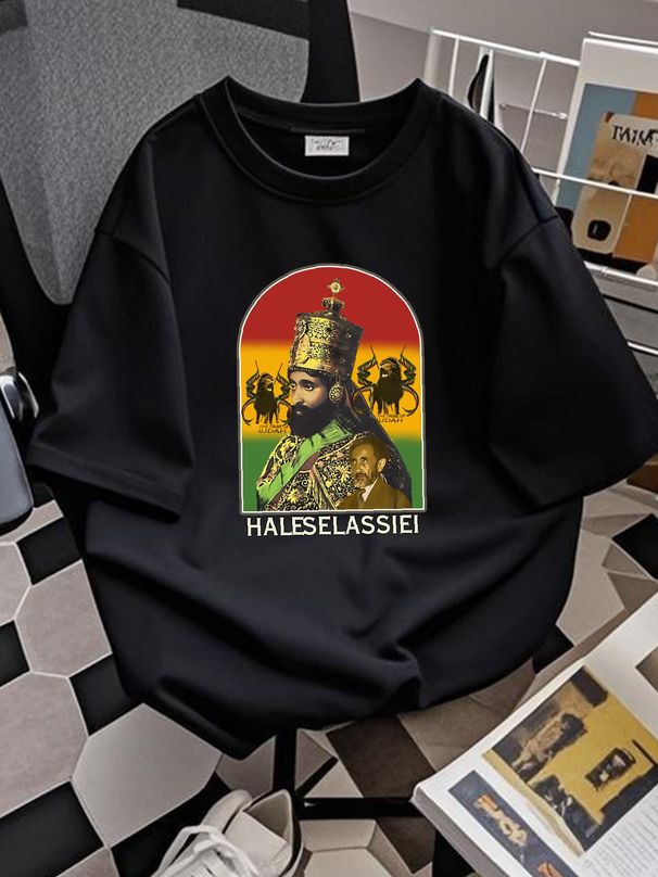 Vintage Haile Selassie I Ethiopian Emperor 2004 Judah Yellow T-shirt Size 2XL Designer Clothes Top For Everyday Wear Stylish Homme Unisex_viptrois.com