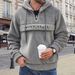 Men's Fleece Letter Print Half-Zip Hooded Sweatshirt With Drawstring - Long Sleeve Casual Pullover For Streetwear & Outdoor_viptrois.com