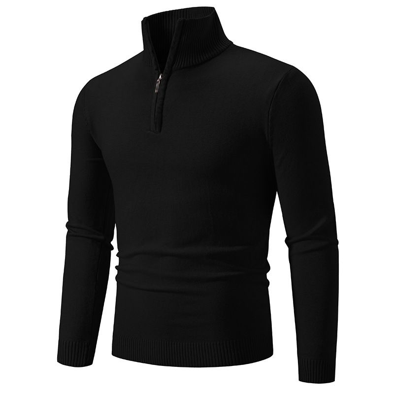 Men's Zip-Up Semi-Turtleneck Sweater Trendy Polyester Knit Pullover For Autumn & Winter_viptrois.com