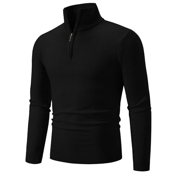 Men's Zip-Up Semi-Turtleneck Sweater Trendy Polyester Knit Pullover For Autumn & Winter_viptrois.com