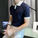 Men's Clothing New Men's Light Mature Style Breathable Versatile Ice Silk Knitted Short Sleeved Polo Shirt Casual Top Trend_viptrois.com