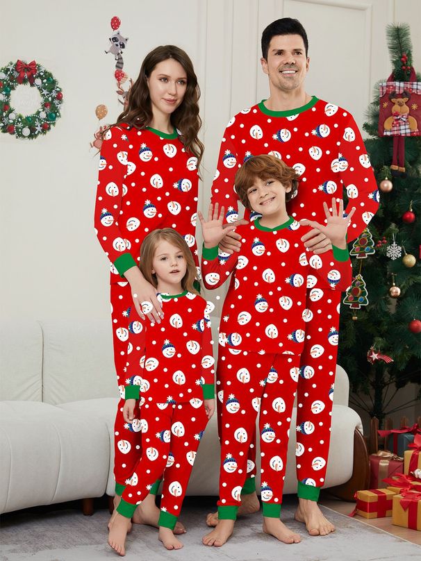 Christmas family suit beautiful clothes men and women men long sleeve trousers snowman print home wear_viptrois.com