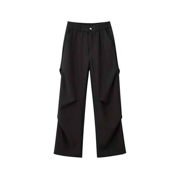 Men's Black Pleated Flared Trousers Cleanfit Design Casual Pants Autumn Style American Workwear Paratrooper_viptrois.com