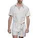 Man's clothing Summer casual sports jumpsuit men summer loose short sleeve T-shirt shorts cotton linen suit men_viptrois.com