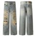 Men's Clothing Street Fashion 2024 Trendy High End Washed Dirty Old Hole Design Men's Loose Straight Jeans_viptrois.com