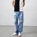 Men's Clothing Ripped loose straight jeans large size men's denim splicing casual pants manufacturers_viptrois.com