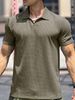 Men's Clothing Men's Summer Sports Fitness Leisure V Neck Elastic Texture Short Sleeved Polo Shirt Men_viptrois.com