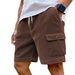 Men's Clothing Men's Summer Corduroy Multi Pocket Five Point Casual Sporty Drawstring Solid Color Cargo Shorts_viptrois.com