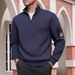 Men's Fleece Half-Zip Pullover | Thermal Lined Stand Collar | Grid Pattern Outdoor Jacket | Stretch Cuffs For Active Wear_viptrois.com
