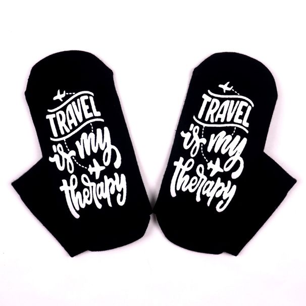 Mid-tube casual sports cotton socks sole letter non-slip adhesive floor socks_viptrois.com