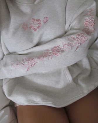 2024 Floral Embroidery Hooded Pullover Sweatshirt Long Sleeve Casual Loose New Hot Sale_viptrois.com