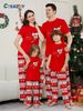 Christmas Deer letter striped short sleeve Christmas family dress printed home wear_viptrois.com
