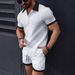 Men's Clothing Summer Men's Shirt Casual Colorblock Short sleeved Shorts Beach Suit_viptrois.com