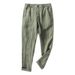 Men's Clothing Linen Pants Mid Waist Casual Pants Loose Large Size Breathable Trousers_viptrois.com