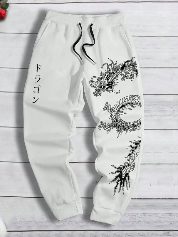 Unisex Y2K Gothic Dragon Print Joggers - Loose Fit Cotton Blend Sweatpants For Men Women Trendy Streetwear, Elastic Waist Multiple Colors Black_viptrois.com