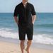 Men's Linen Long Sleeve Casual Top And Five Quarter Shorts Fashion Set_viptrois.com