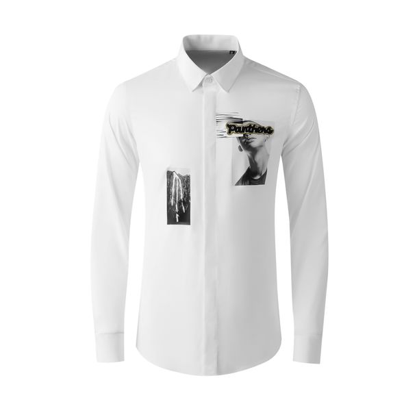 Men's Long Sleeve Letter Embroidery Shirt – Stylish Cotton Slim Fit Casual Top With Urban Print Design_viptrois.com