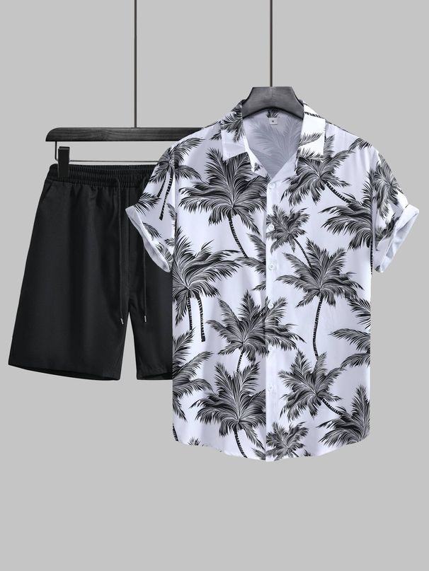 Men's Clothing Casual Printed Short Sleeved Shirt Suit_viptrois.com