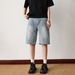 Men's Jacquard Denim Shorts - Relaxed Fit Straight Leg Wide Cuff Summer Casual Trousers With Artistic Pattern, Lightweight Breathable Streetwear_viptrois.com