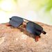 Small Square Metal Frame Sunglasses – Wood Grain Legs, Punk Style & Double Beam Design (Unisex)_viptrois.com