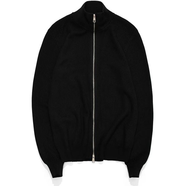 High Collar Double Zipper Sweater Autumn Winter New Men's Casual Business Solid Color Slim Fit Knitted Cardigan Top_viptrois.com
