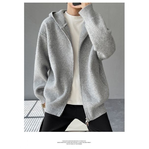 Solid Color Knitted Cardigan Men's Autumn And Winter Fashionable Warm New Product Sweater Jacket Versatile_viptrois.com