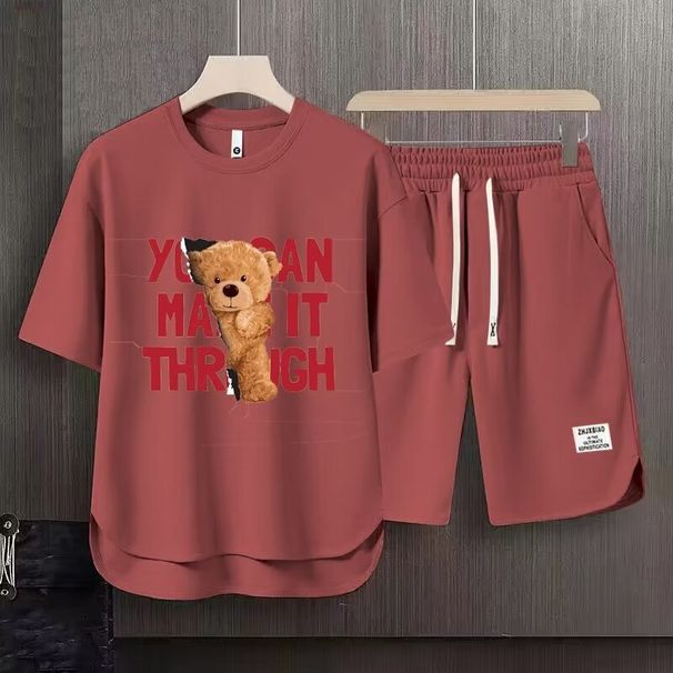 Men's Clothing Men's Shorts With Bear Print And Short Sleeves, Sweatpants And Loose Short Sleeves For Summer_viptrois.com