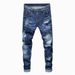 Jeans Pendant Refreshing Light Blue Destructive Paint Wild Exposed Yarn Slim Fitting And Trendy Man_viptrois.com