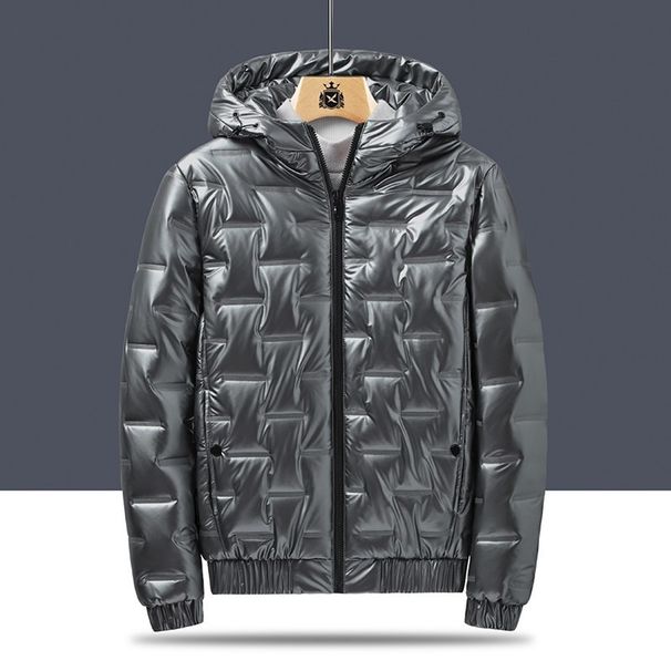 Men's Solid Hooded Down Coat Glossy Fabric Winter Coat Zip-up Puffer Jacket Long Sleeve Elastic Cuff Warmer Coat Men Clothes_viptrois.com