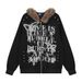 Dark Style High Street Ink Splash Graffiti Letter Hooded Sweatshirt With Fur Collar For Men, Autumn Winter Coat, Niche_viptrois.com