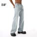 Men's Clothing 2025 New Arrival Light Blue Cleanfit Casual Washed Micro Flared Jeans Loose and Versatile_viptrois.com