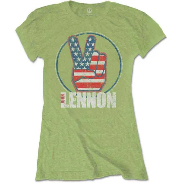 Ladies John Lennon Peace Fingers Us Flag Official Womens T-Shirt Mens Womens Tees Top Ladies-_viptrois.com