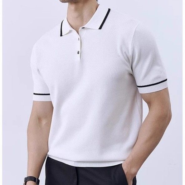 Men's Business Casual Polo Shirt - Gentleman Contrast Color Lapel Design | All-Match Summer Comfort | Breathable Short Sleeve Knitwear_viptrois.com