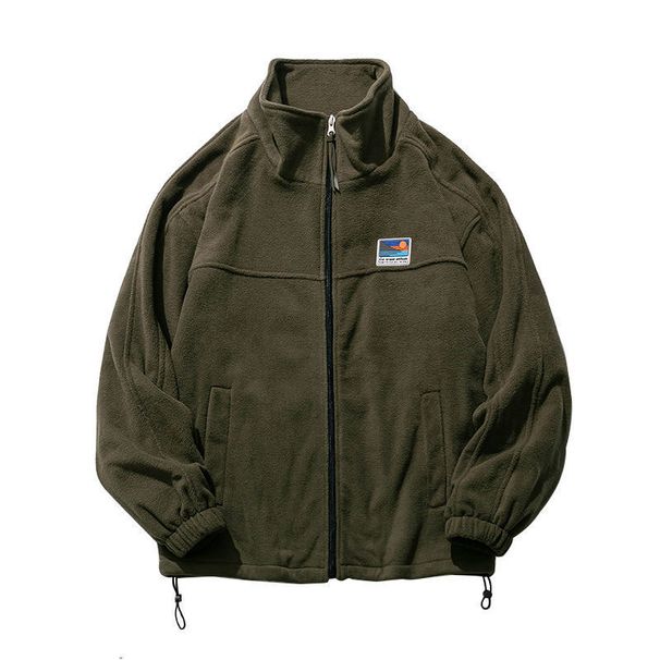 Lamb Wool Sweatshirt Men's Autumn Winter Couple Stand Collar Polar Fleece Student Outerwear Casual Jacket_viptrois.com