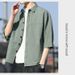 2026 Men's Mid Sleeve Shirt Pure Cotton Shirt Men's Full Cotton Seven Cent Sleeve Shirt Men's Premium Light Luxury Top_viptrois.com