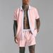 Men's Clothing Off Shelf Casual Color Matching Short Sleeved Shirt Comfortable Shorts Two Piece Set_viptrois.com
