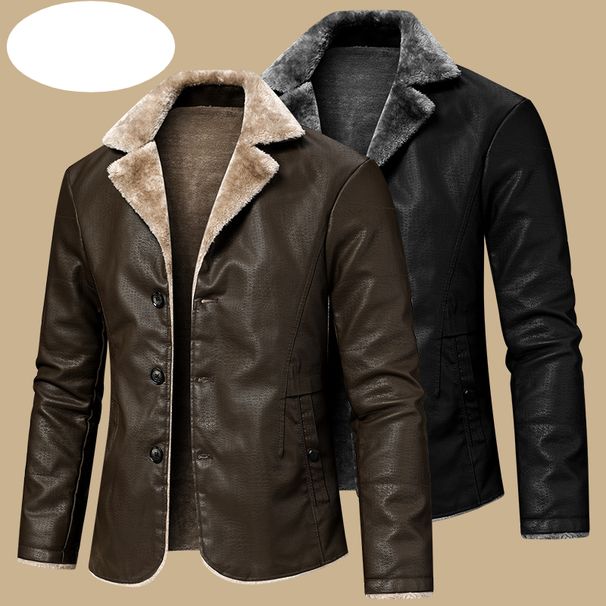Men's Clothing Men's Leather Jacket New Autumn And Winter Korean Style Trend Plus Velvet Thickened Suit Jacket Men's Motorcycle Leather Jacket_viptrois.com
