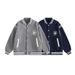 Vintage College Embroidered Badge Baseball Jacket - Unisex Casual Outerwear For Spring & Autumn (Navy, Grey)_viptrois.com