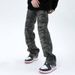 Military Camo Cargo Jeans – Oversized Distressed Denim Pants With Deconstructed Hem & Utility Pockets_viptrois.com