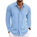 2026 Men's Linen Long-Sleeved T-Shirt Loose Shirt Pure Color Long-Sleeved Cotton-Linen Shirt Men Large Size Men's Fashion Shirt_viptrois.com